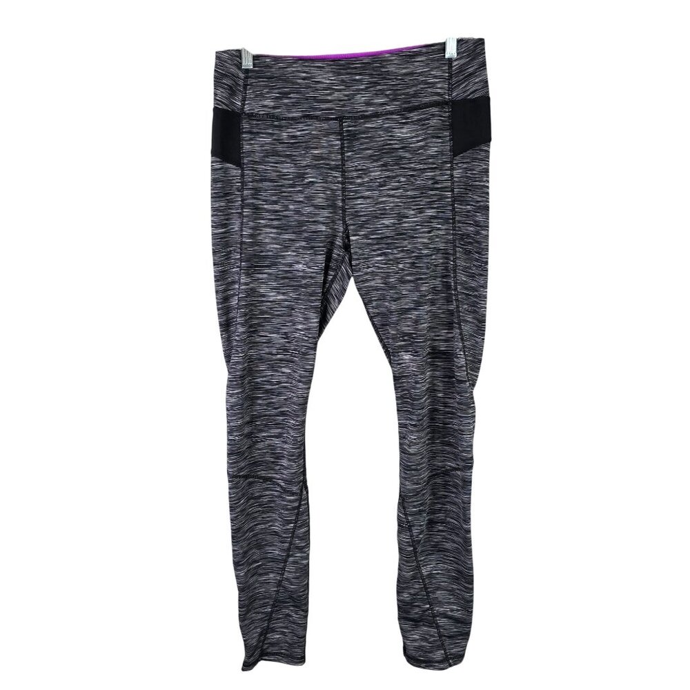 Womens Kyodan Gray & Black Striped Athleisure Leggings Side Pockets Size L